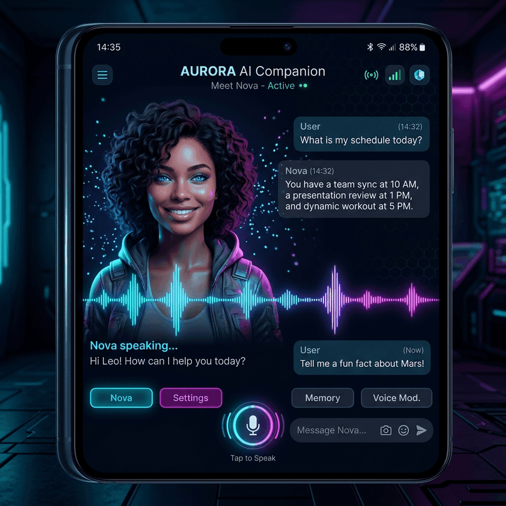 Aura — AI Companion with 3D Lip Sync Preview